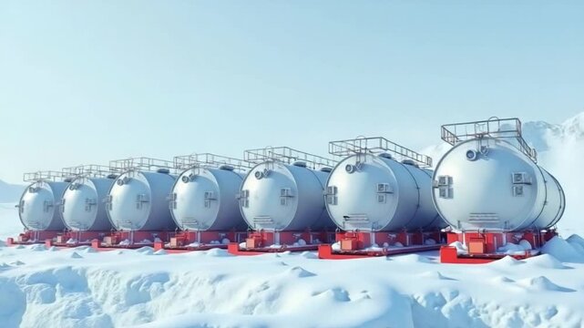 CGI Research station in antarctica with fuel tanks surrounded