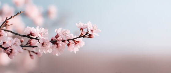 Sakura Park Minimalist concept. Delicate cherry blossom branch against a soft pastel background.