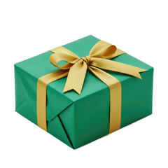 Obraz premium Green Sparkling Gift Box Wrapped in Gold Ribbon With Transparent Background