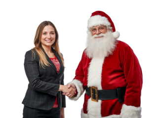 Santa Claus shakes hands with a woman isolated on transparent or white background, png