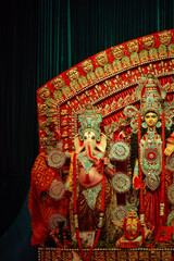 Subho mahalaya, An idol of hindu god Ganesh decorated in Pandal. Durga Puja is biggest religious festival of Hinduism and for bengalis and is now celebrated.