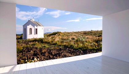 White Farmhouse on Country Road in Golden Light