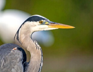 Close-up profile of a grey heron