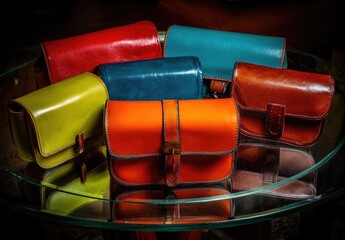 Colorful Collection of Handcrafted Leather Purses.