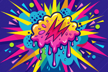 pop art explosion with brush strokes, spray paint drips. vector colorful background