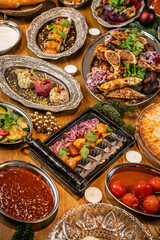 Festive Georgian and Caucasian dishes on table