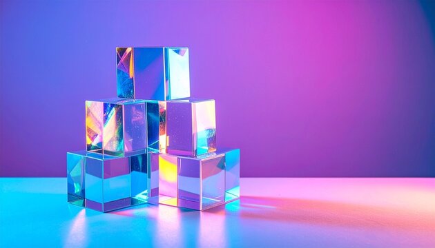Prism Cubes Abstract Composition with Colorful Lighting