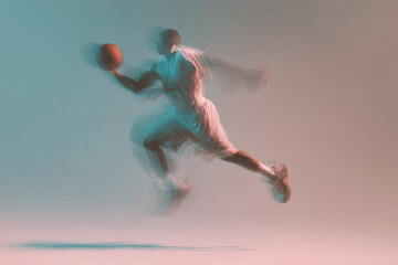 Fototapeta premium Dynamic Basketball Dunk Mid-Air with Abstract Motion Blur