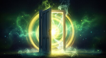 Doorway to another dimension portal in starry sky