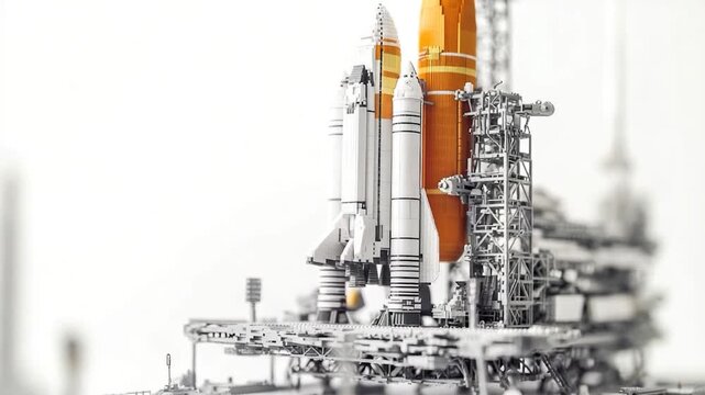 A detailed scale model of a space shuttle on display, perfect for use in educational or technological settings