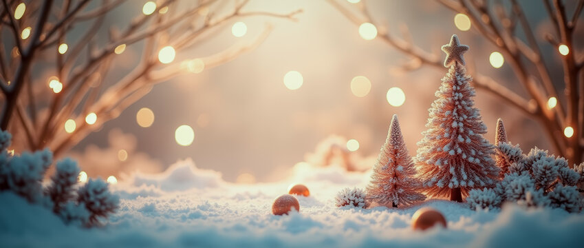 Christmas tree nestled in a snow-covered landscape