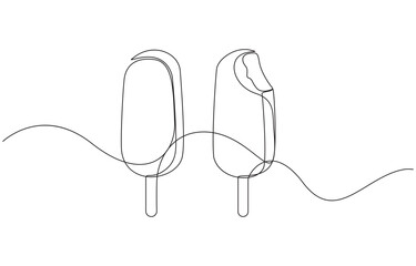 Obraz premium Ice Cream Popsicle Line Art, Single Line Art Ice Cream Popsicle on Stick, Ice Cream Bar, One Line Art, Minimalist Dessert, Continuous Stroke, Soft Serve Ice Cream Cone Continuous Line Art