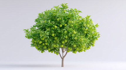 Obraz premium Realistic lime tree with vibrant green leaves and abundant limes, isolated on white background, showcasing its natural beauty and freshness. This evokes sense of vitality and growth