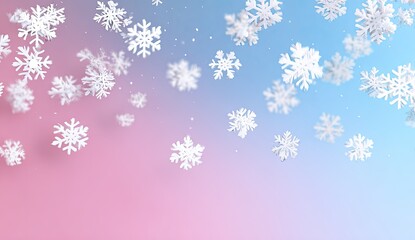 Falling snowflakes against a soft pink and blue gradient