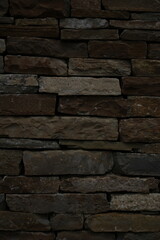 Old stone wall texture background Dark brown brick stone masonry close up Rustic stone wall pattern for design