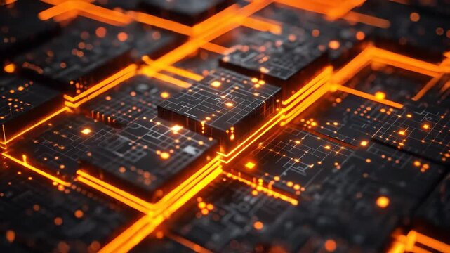 Abstract Orange And Black Circuit Cubes Background