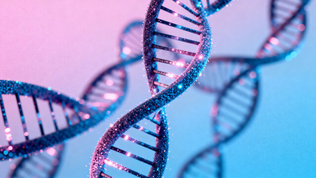 Double helix DNA structure with glowing strands against a gradient background