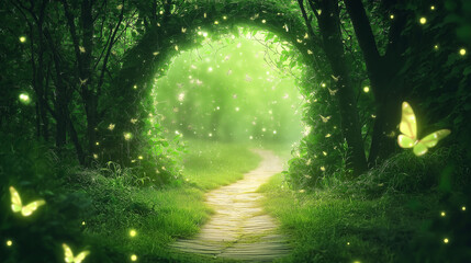 Fototapeta premium longevity. A luminous path winding through ancient gates, representing timeless wisdom and longevity. event programs, museum guides, designed for cultural heritage projects and event programs.
