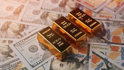 Dollar and gold, investing in financial markets and gold, financial success and wealth.
