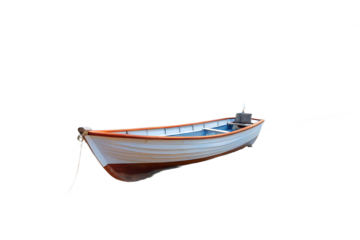 White wooden rowboat with orange trim and rope on a background vessel watercraft isolated on a transparent background
