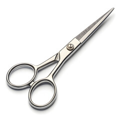 A pair of metal and plastic scissors isolated on a white background, commonly used for cutting paper,