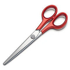 A pair of metal and plastic scissors isolated on a white background, commonly used for cutting paper,