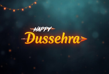 Fototapeta premium Happy Dussehra Dasara festival greeting banner with arrow