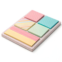 A sticky notes pad isolated on white background, featuring small, colorful adhesive sheets ideal for reminders, messages