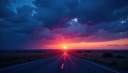 Blacktop, deep blue sunset bleeds into night Subtle cloud streaks , mysterious, landscape