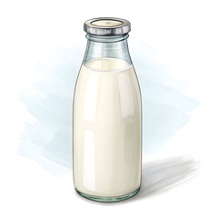 A clear glass milk bottle isolated on white background, designed for storing and serving fresh milk