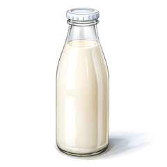 A clear glass milk bottle isolated on white background, designed for storing and serving fresh milk
