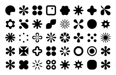 Fototapeta premium Collection of Abstract Black Geometric and Floral Shapes on White Background