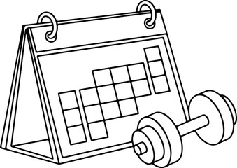 Gym plan calendar icon vector with dumbbell, isolated on white background