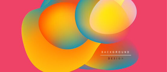 Abstract colorful shapes overlap. Vibrant gradients create modern design. Pink background enhances visual impact, simple text included.