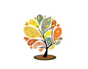 Vector image of oak tree with acorns. Oak tree on white background