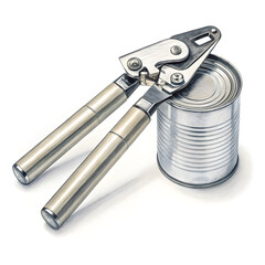 A metal can opener isolated on white background, designed for safely and efficiently opening cans in kitchens