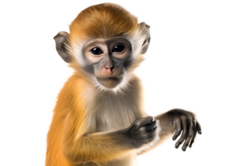 Young Monkey with Big Ears Looking Up on White Background baby monkey primate isolated on a transparent background
