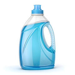 A plastic laundry detergent bottle isolated on white background, designed for storing and dispensing liquid detergent
