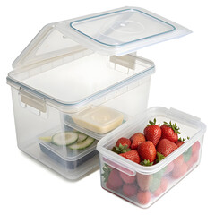 A plastic storage container with lid isolated on white background, ideal for organizing, storing,