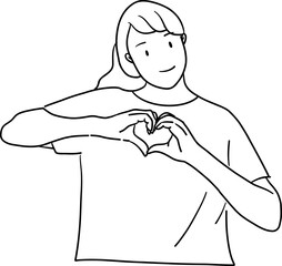 illustration of woman gesturing making heart sign outline