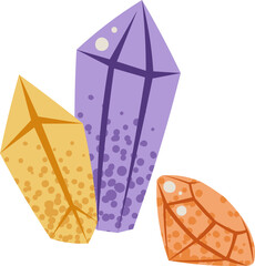 Magic Crystals Flat Vector Illustration Isolated on White. Witchcraft Items for Spellcasting, Divination, and Mystic Rituals. Halloween Theme Design for Cards, Icons, Stickers Party Decor