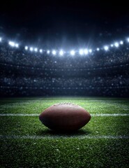 American football on a lush green field under stadium lights