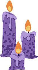 Purple Halloween Candles Flat Vector Illustration Isolated on White. Spooky Witchcraft Ritual Item for Party Decor, Sticker Designs, Mystic Branding, and Holiday Celebration.