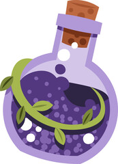 Magic Potion in Glass Bottle Flat Vector Illustration Isolated on White Background. Witchcraft Spell Ingredient for Halloween Decor, Stickers, Logo Design, Mystical Branding and Fantasy Party Projects