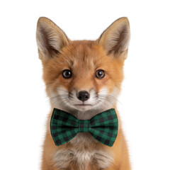 Obraz premium Fox with Green Bow Tie Close Up - Isolated