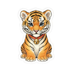 Obraz premium Adorable Tiger Cub with Bell - Watercolor Illustration