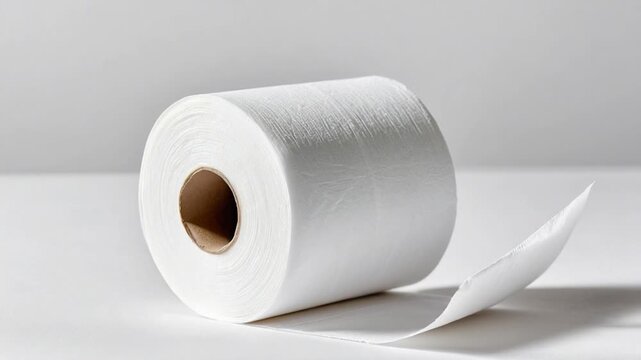Roll of toilet paper placed on a table, often used in interior or still life photography