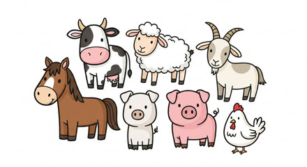 Obraz premium Cartoon illustration featuring a variety of farm animals including a cow horse pig and others created with generated ai