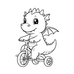 Adorable dragon learning to ride a tricycle, a cute and fun design perfect for children's books, coloring pages, or playful illustrations, a whimsical animal