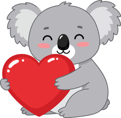 Cute koala hugging red heart adorable cartoon animal valentine's day love vector